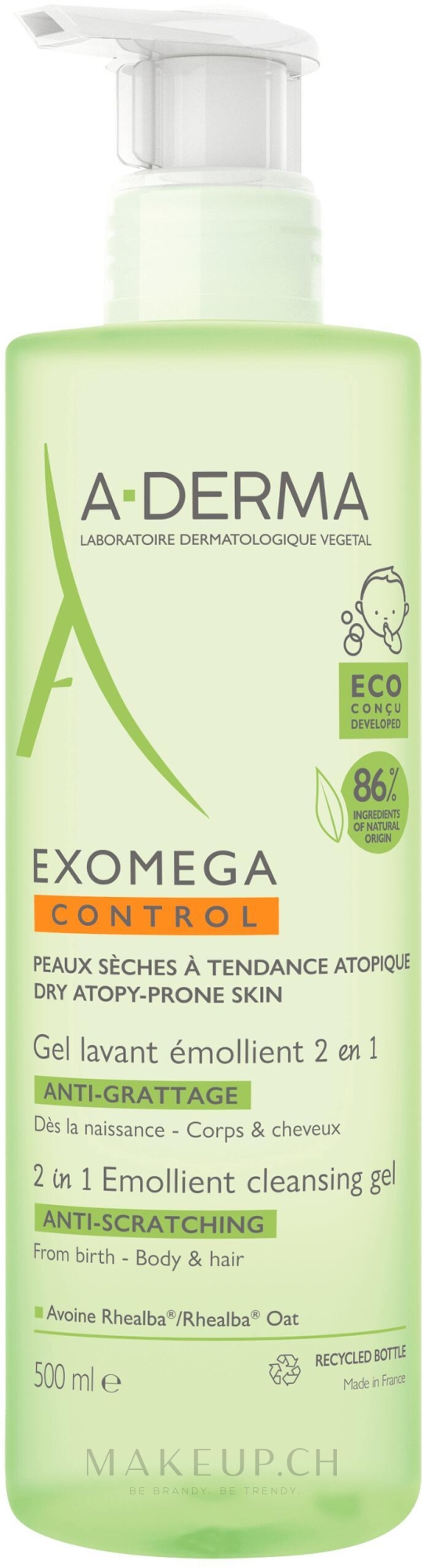 wdvipcuuwy7u-139965 Preisknaller 2in1 Weichmachendes Reinigungsgel für Körper und Haare für trockene und atopische Haut A-Derma Exomega Control Emollient Cleansing Gel 2in1
