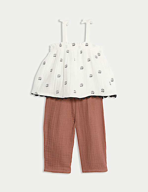 SD_04_T78_2494D_ZZ_X_EC_90-51511 2-tlg. Outfit aus reiner Baumwolle bestehend aus einer Bluse und einer Hose (0–6 J.) Neu