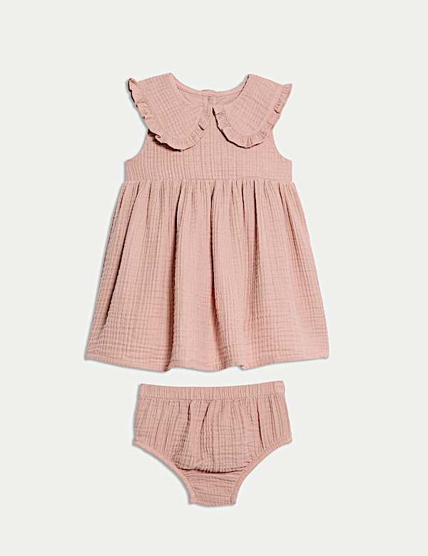 SD_04_T78_2537D_A0_X_EC_90-51860 2-tlg. Outfit aus reiner Baumwolle, bestehend aus einem Kragenkleid mit Kragen und einem Höschen (0–3 J.) Neu