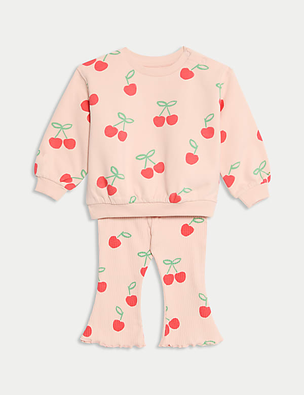 2-teiliges gemustertes Outfit mit hohem Baumwollanteil und Kirschprint (0–6J.) Kostenloser Versand