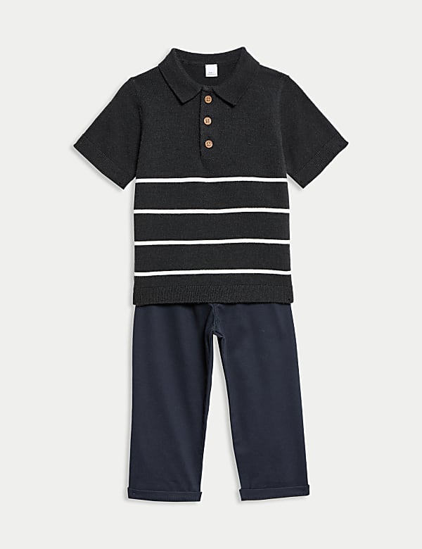 2-teiliges Gestreiftes Outfit aus Baumwollmischgewebe mit Strickpolo (0–3J.) Original