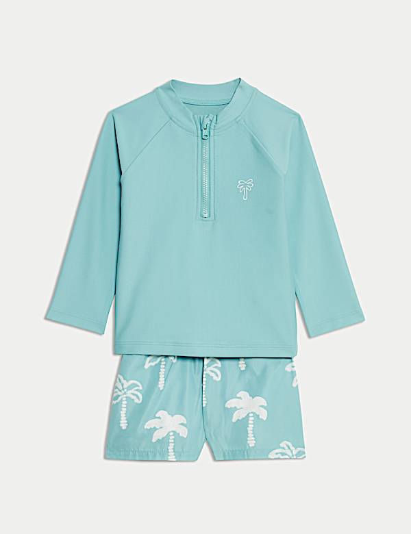 SD_04_T78_4213I_JC_X_EC_90-48271 2-tlg. Set bestehend aus Badeshirt und Schwimmshorts mit Palmen-Print (0–3 J.) Billig