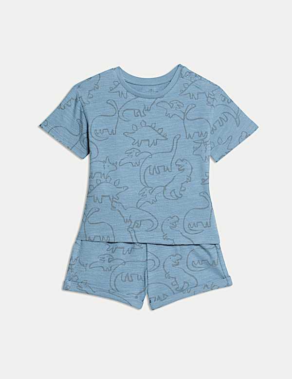 SD_04_T78_4405A_F4_X_EC_90-49618 2-teiliges Outfit aus reiner Baumwolle mit Dinosauriermuster (0–3 Jahre) Neue Ware