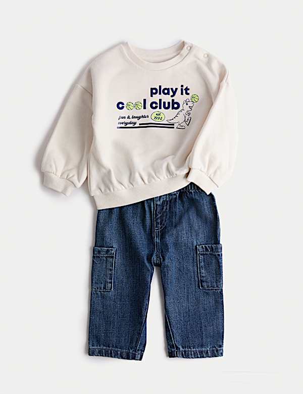 SD_04_T78_4546D_K4_X_EC_90-50734 2-tlg. Jeans-Outfit mit hohem Baumwollanteil und Dinosauriermotiv (0 M. – 3 J.) Premium