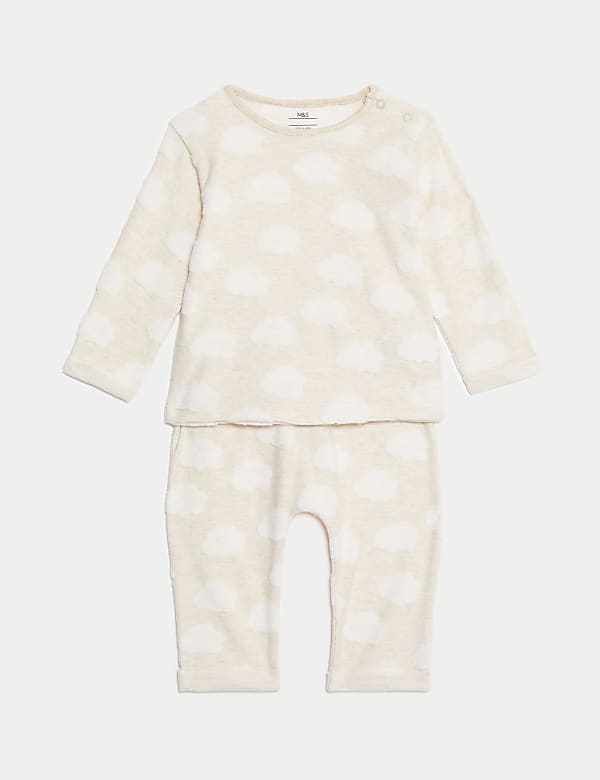 SD_04_T92_6109N_KC_X_EC_90-47881 2-tlg. Outfit aus strukturiertem Baumwollmischgewebe mit Wolken-Motiv (0–12 Monate) Preisknaller