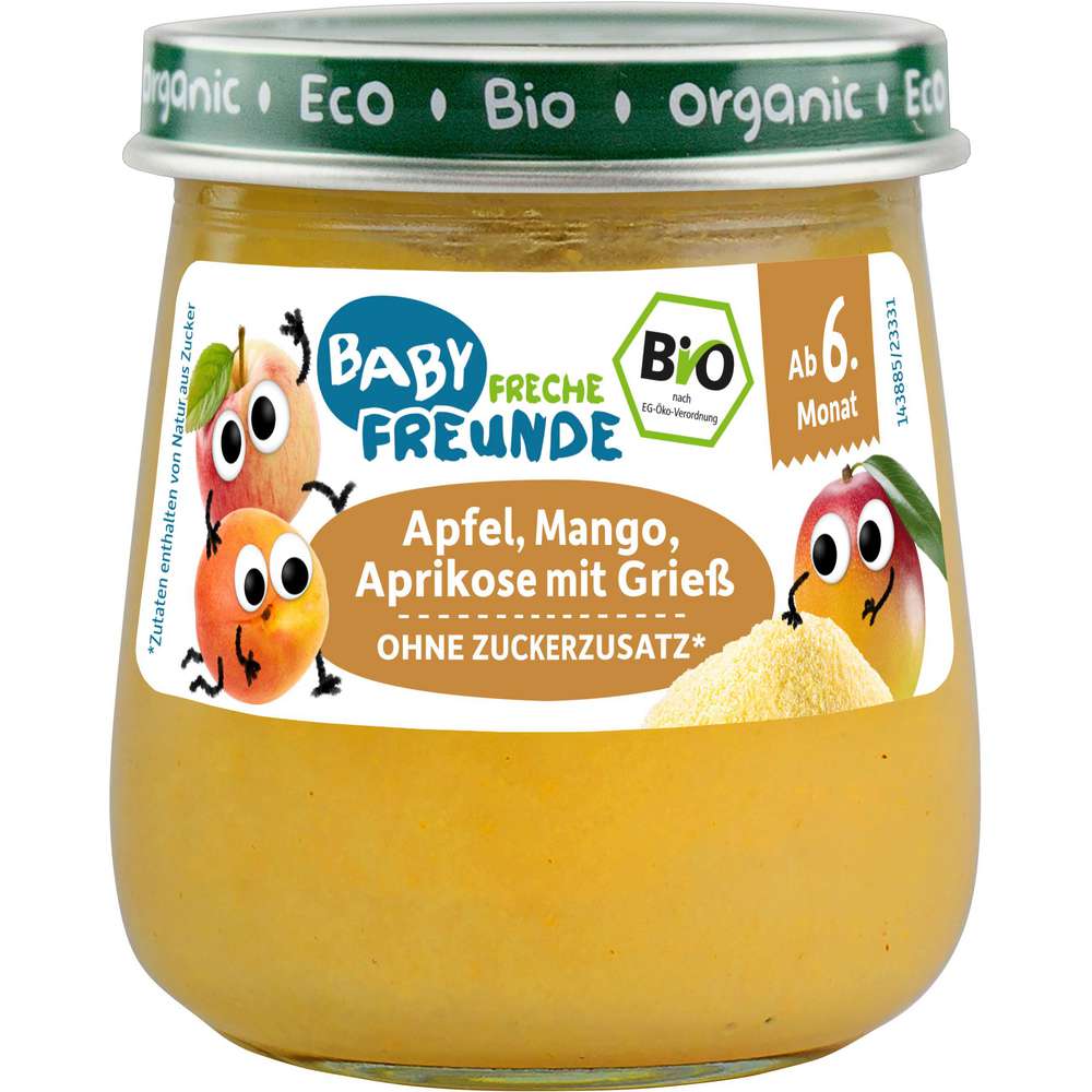 Gleich Bestellen Bio Früchtebrei, Apfel, Mango, Aprikose mit Grieß