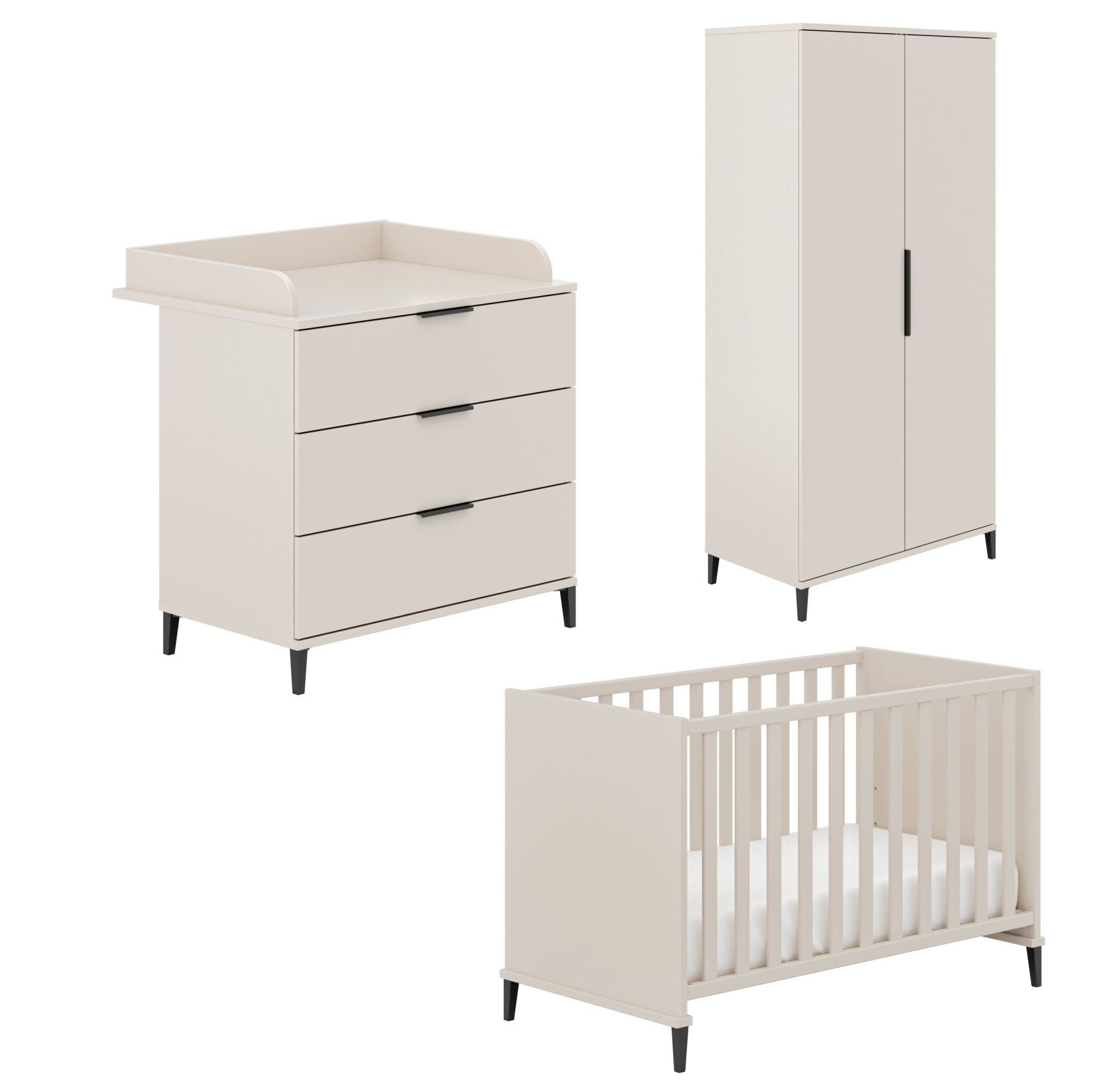 Weltweiter Versand TRANSLAND komplettes Set-Angebot Wickelkommode & Kinderbett & Kleiderschrank 2-türig Ari