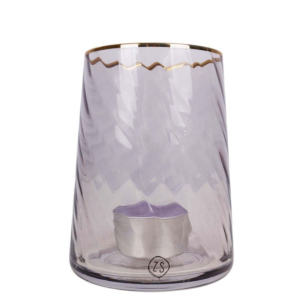 0502-084-3502-1-53504 Zusss Waxinelichthouder Met Goudkleurig Randje Schuin Ribbelglas Lila Limited Edition